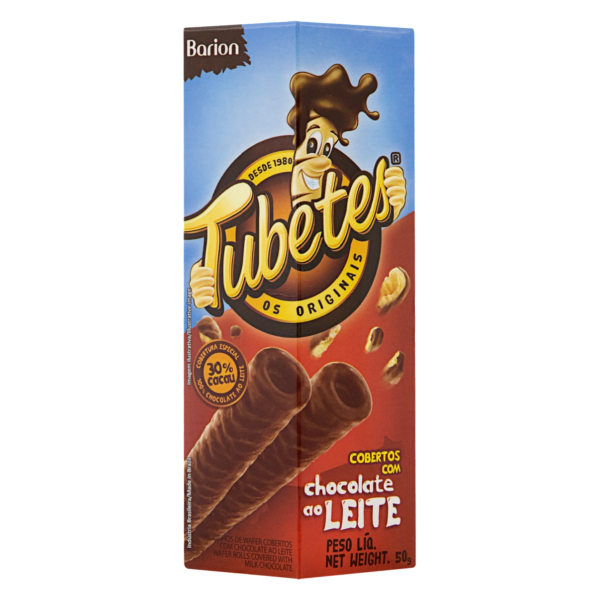 Rolinhos De Wafer Cobertura Chocolate Ao Leite Barion Tubetes Caixa 50g