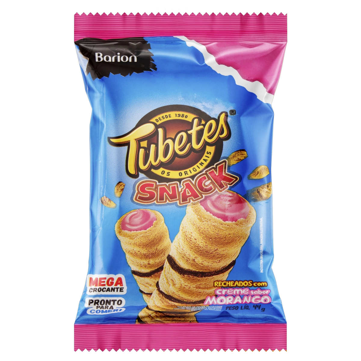 Rolinhos De Wafer Recheio Creme De Morango Barion Tubetes Snack Pacote 44g