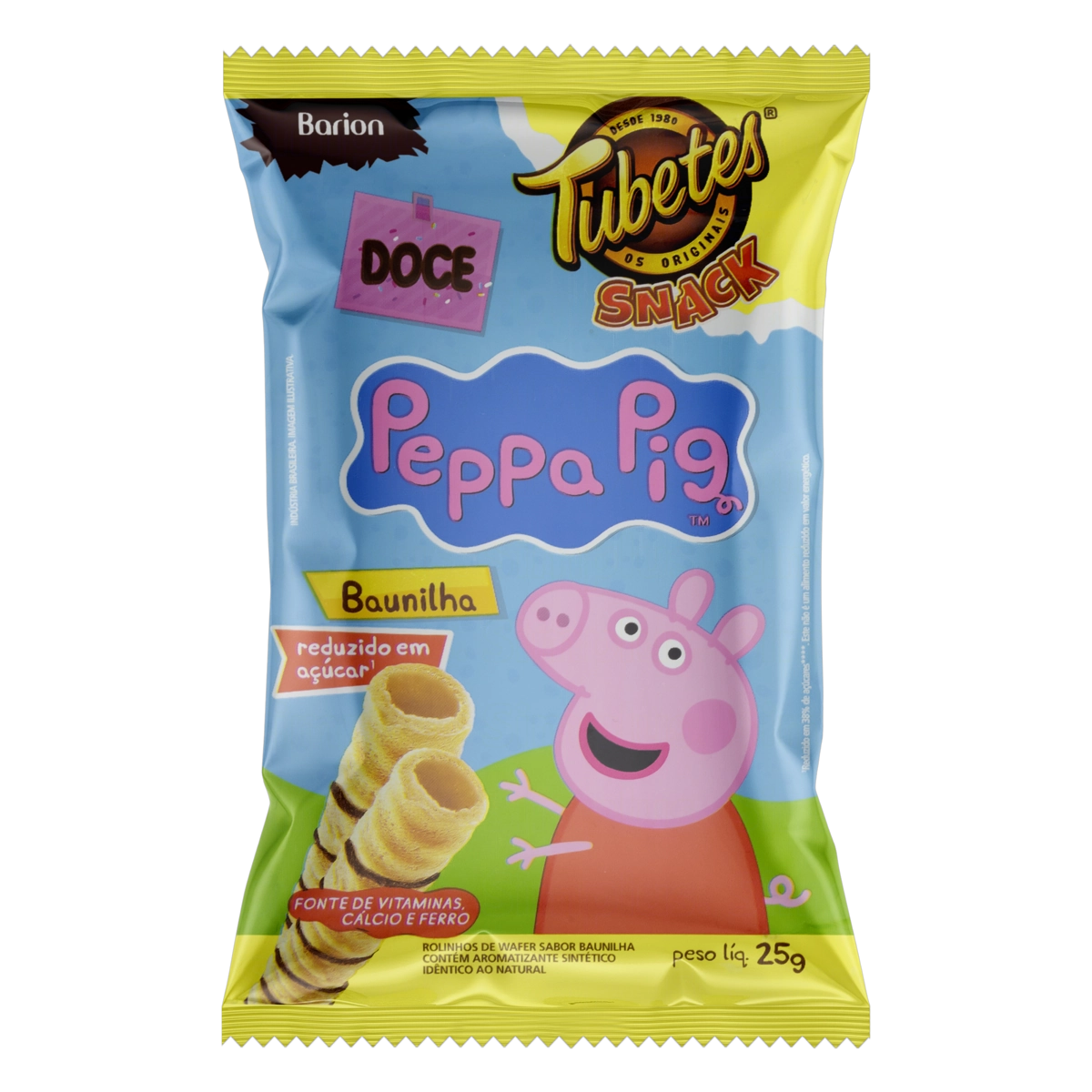 Rolinhos De Wafer Baunilha Peppa Pig Barion Tubetes Snack Pacote 25g