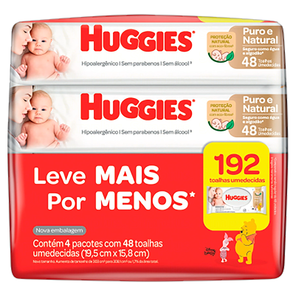Pack Toalha Umedecida Infantil Sem Perfume Disney Baby Huggies Puro E Natural Pacote 4 Unidades Leve
