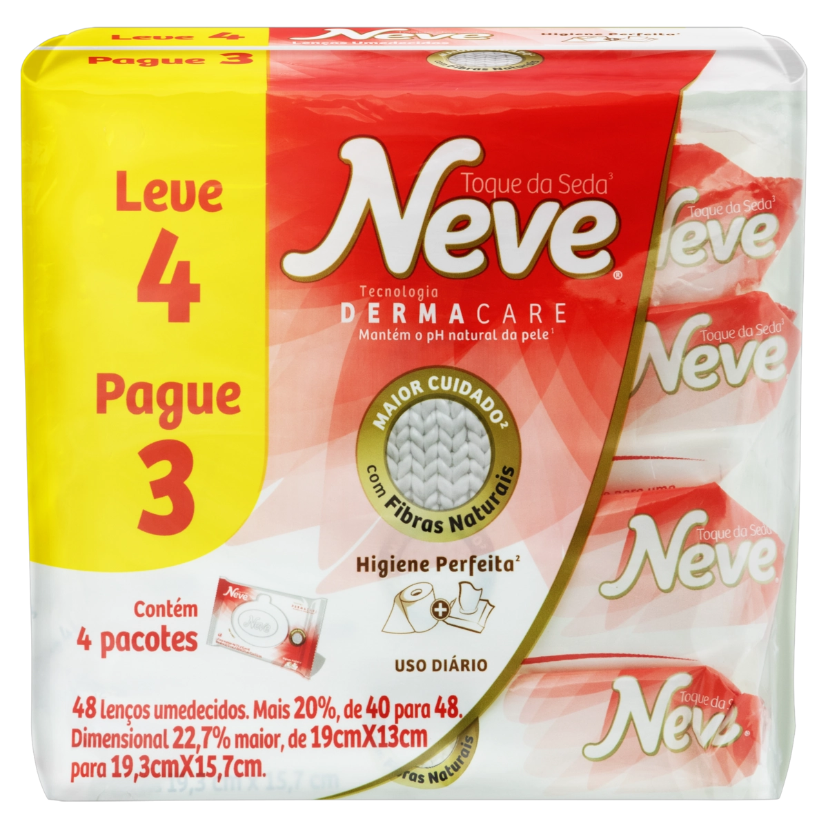 Pack Lenço Umedecido Neve Toque Da Seda Pacote Leve 4 Pague 3 Unidades