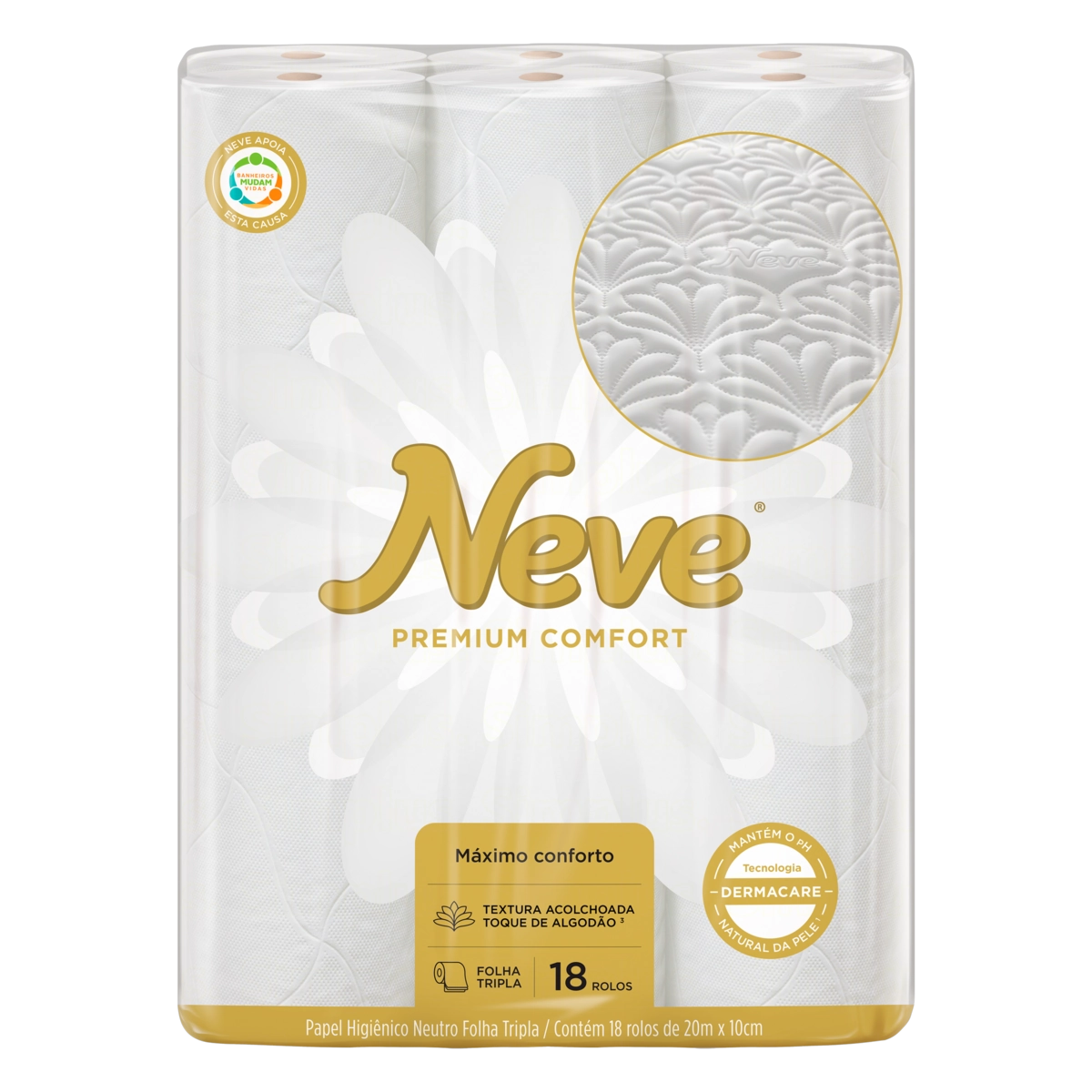 Papel Higiênico Folha Tripla Neve Premium Comfort 20m Pacote 18 Unidades