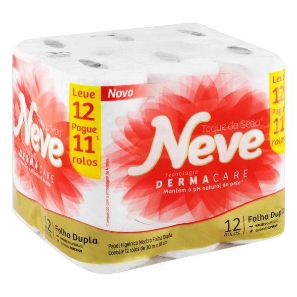 Papel Higiênico Folha Dupla Neutro Neve Toque Da Seda 30m Pacote Leve 12 Pague 11 Unidades