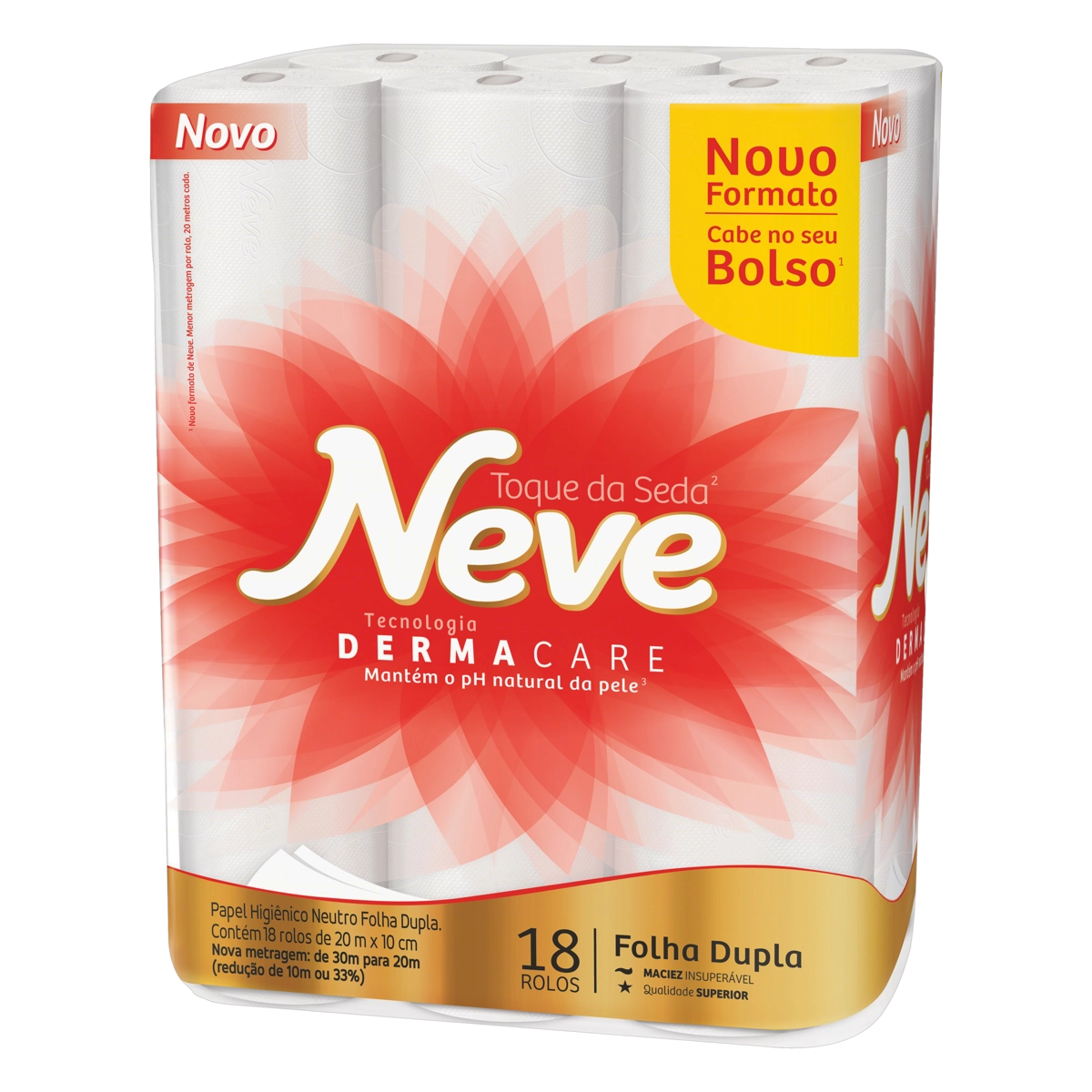 Papel Higiênico Folha Dupla Neutro Neve Toque Da Seda 20m Pacote 18 Unidades