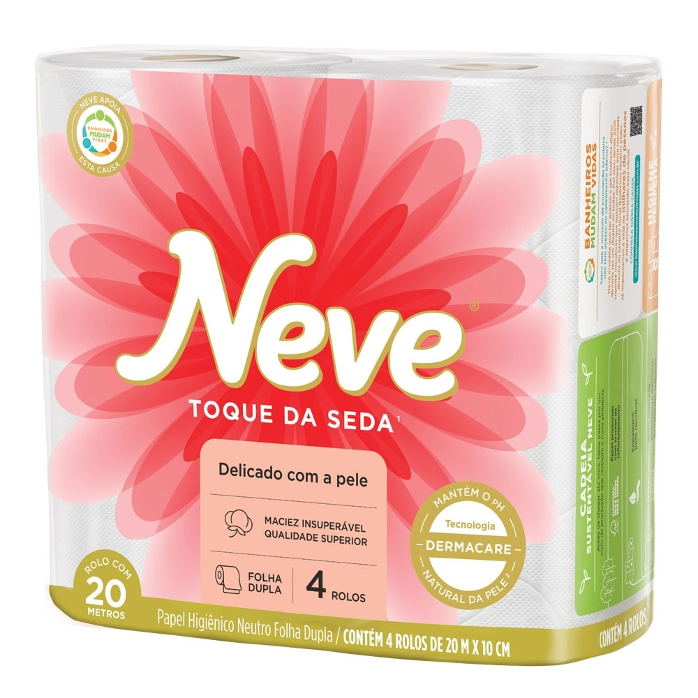 Papel Higiênico Folha Dupla Neutro Neve Toque Da Seda 20m Pacote 4 Unidades