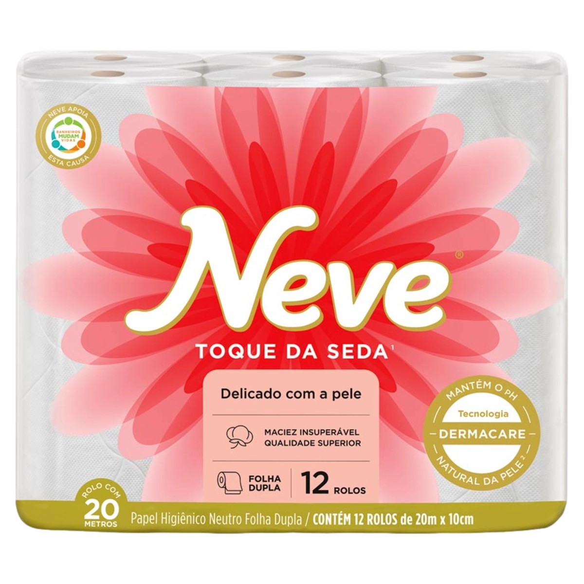 Papel Higiênico Folha Dupla Neutro Neve Toque Da Seda 20m Pacote 12 Unidades