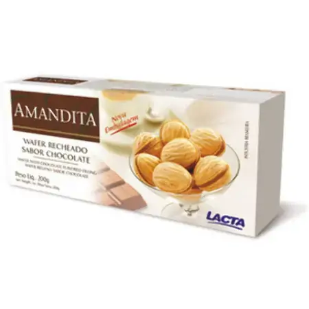 Wafer Recheio Creme Com Cacau Amandita Caixa 200g