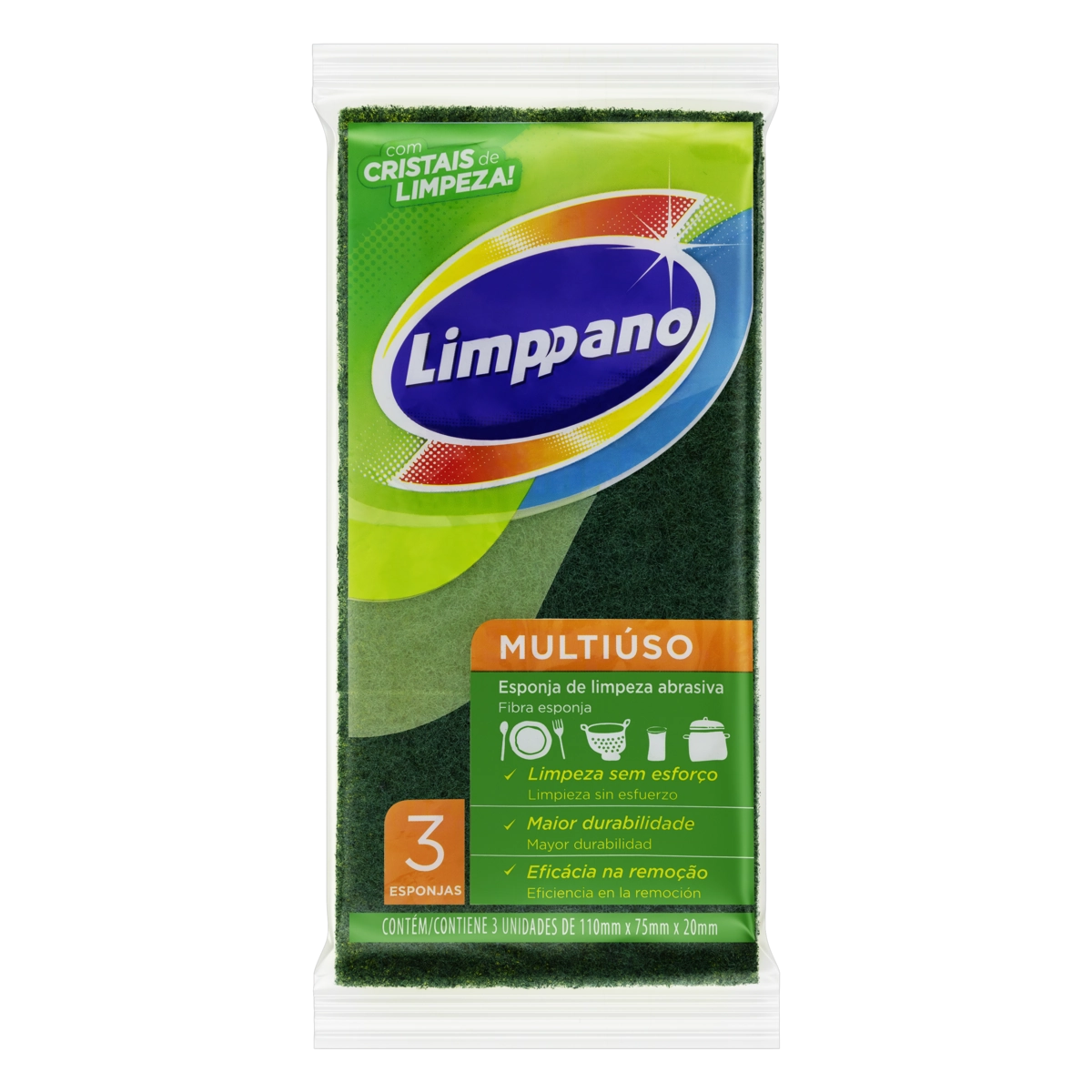 Esponja Multiuso Limpeza Abrasiva Limppano 3 Unidades