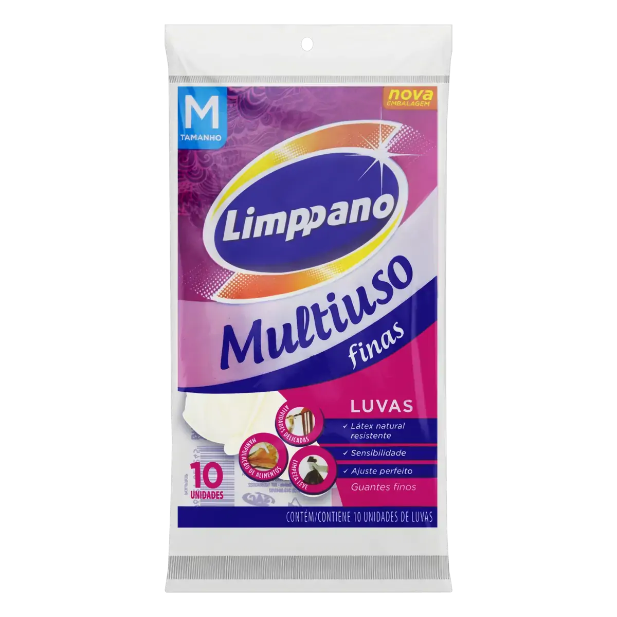 Luva Fina Multiuso Limppano M 10 Unidades