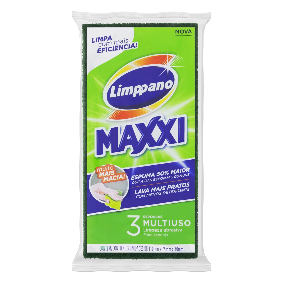 Esponja Verde Multiuso Limpeza Abrasiva Limppano Maxxi 3 Unidades