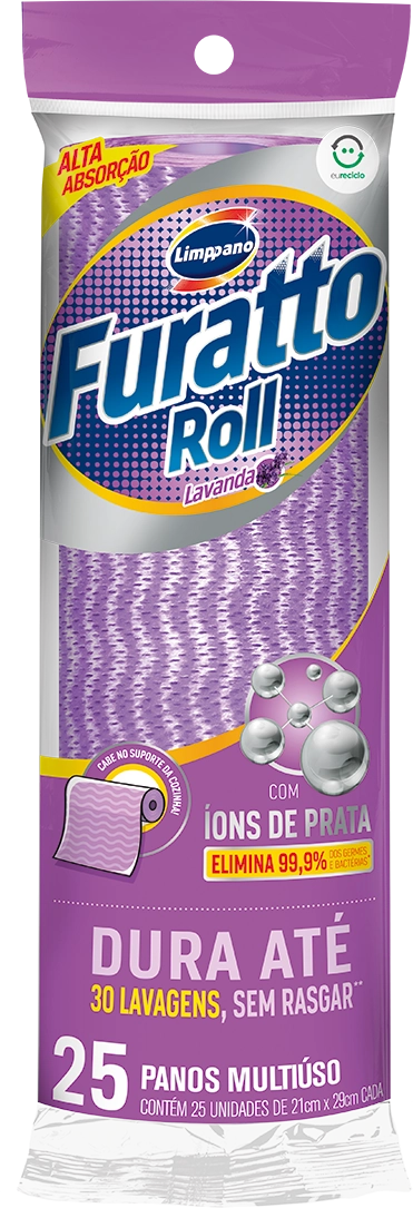 Pano Multiuso Em Rolo Lavanda Roxo Limppano Furatto Roll 25 Unidades