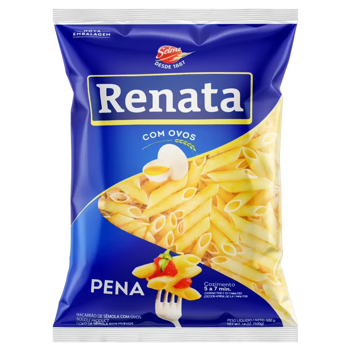 Macarrão De Sêmola Com Ovos Penne Renata Pacote 500g