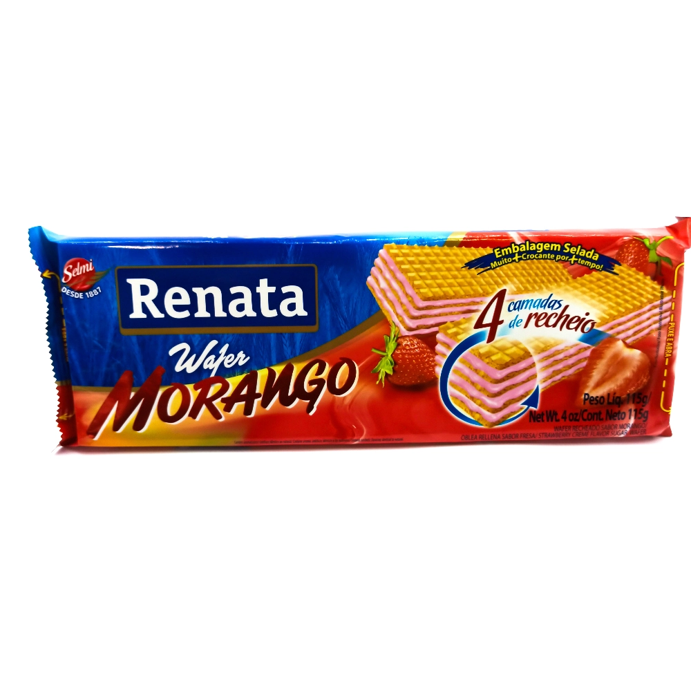 Biscoito Wafer Recheio Morango Renata Pacote 115g