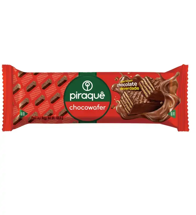 Wafer Recheio E Cobertura Chocolate Piraquê Chocowafer Pacote 100,8g