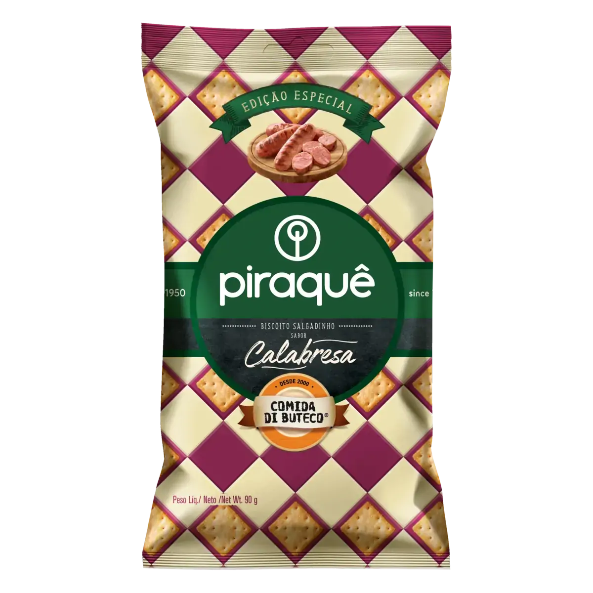 Biscoito Salgadinho Calabresa Piraquê Comida Di Buteco Pacote 90g