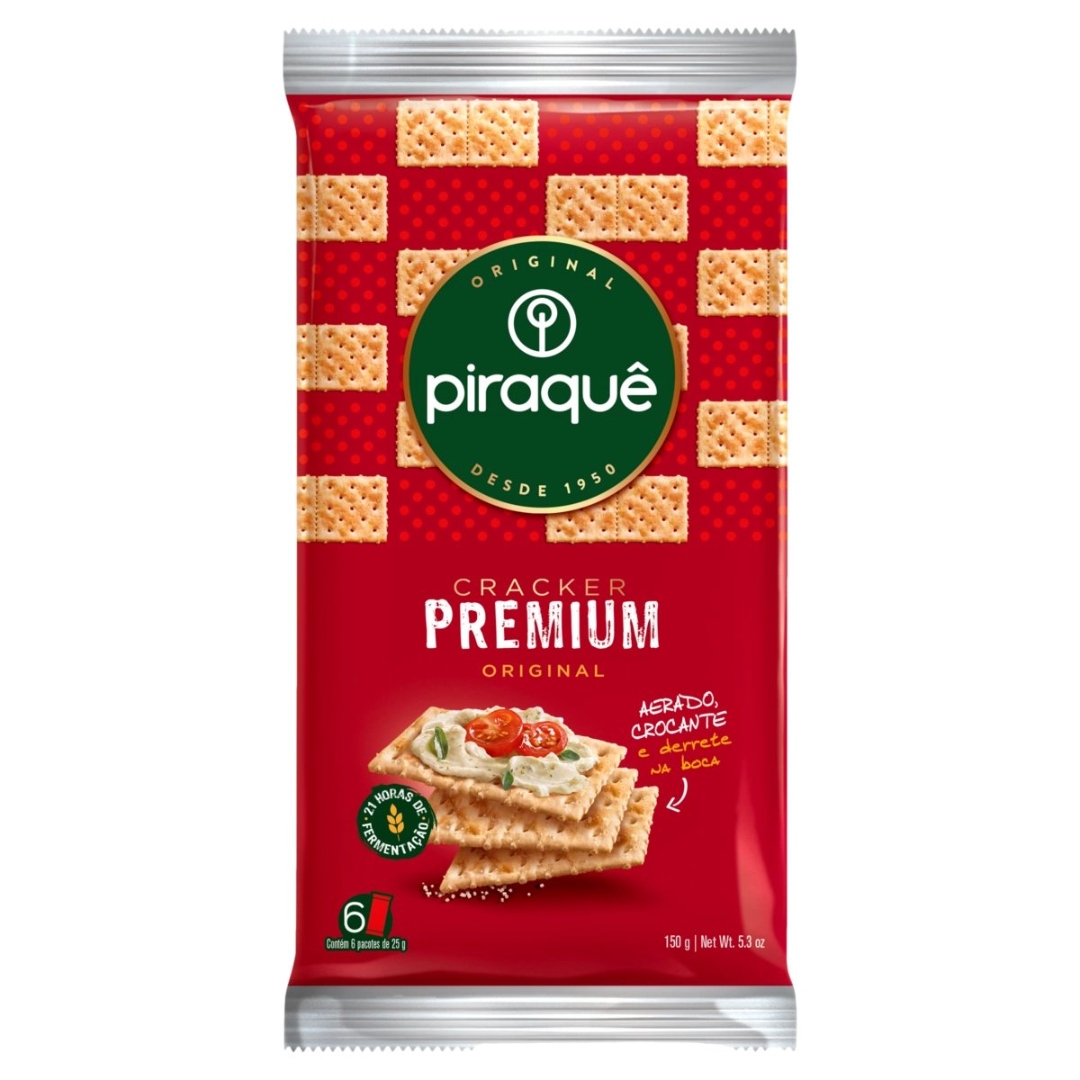 Pack Biscoito Cracker Original Piraquê Premium Pacote 150g 6 Unidades