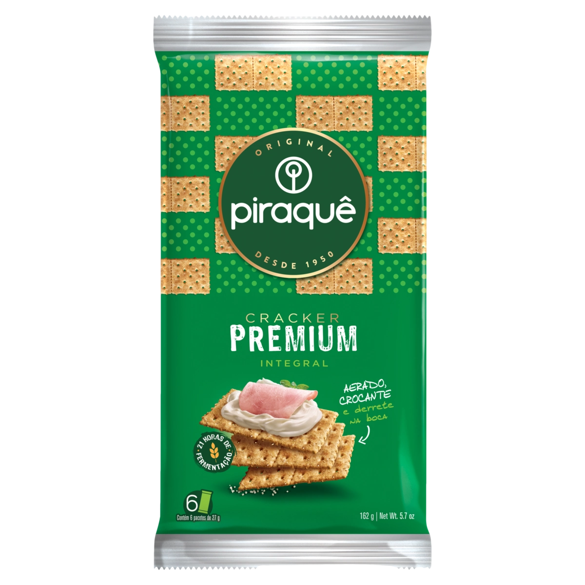 Pack Biscoito Cracker Integral Piraquê Premium Pacote 162g 6 Unidades