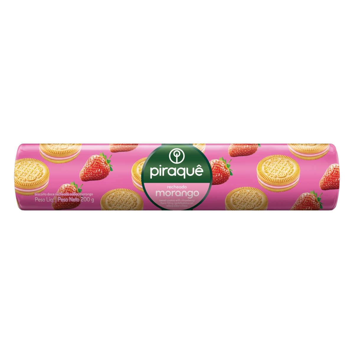 Biscoito Recheio Morango Piraquê Pacote 76g