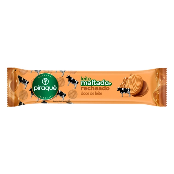 Biscoito Leite Maltado Recheio Doce De Leite Piraquê Pacote 85g