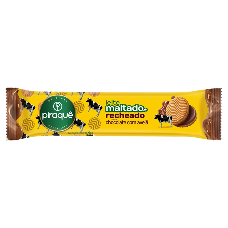 Biscoito Leite Maltado Recheio Chocolate Com Avelã Piraquê Pacote 85g