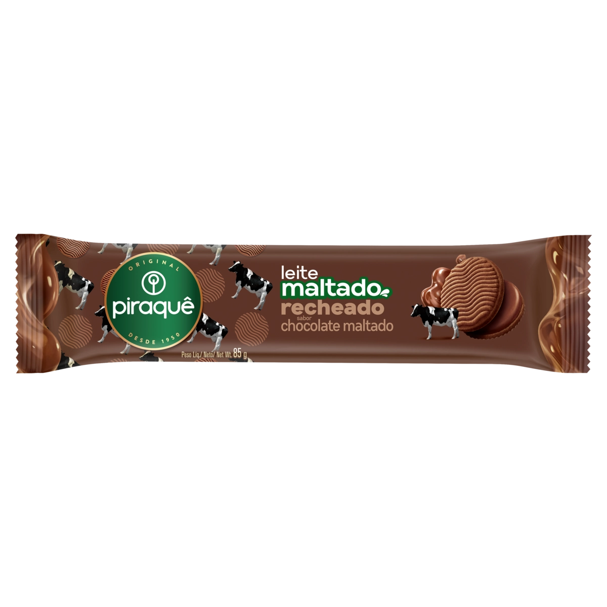 Biscoito Leite Maltado Recheio Chocolate Maltado Piraquê Pacote 85g