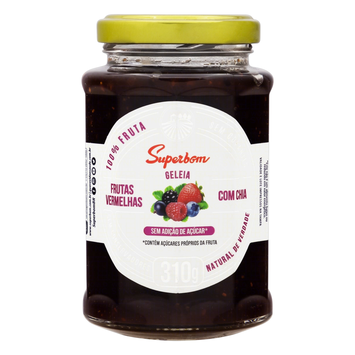 Geleia 100 Fruta Frutas Vermelhas Com Chia Superbom Vidro 310g