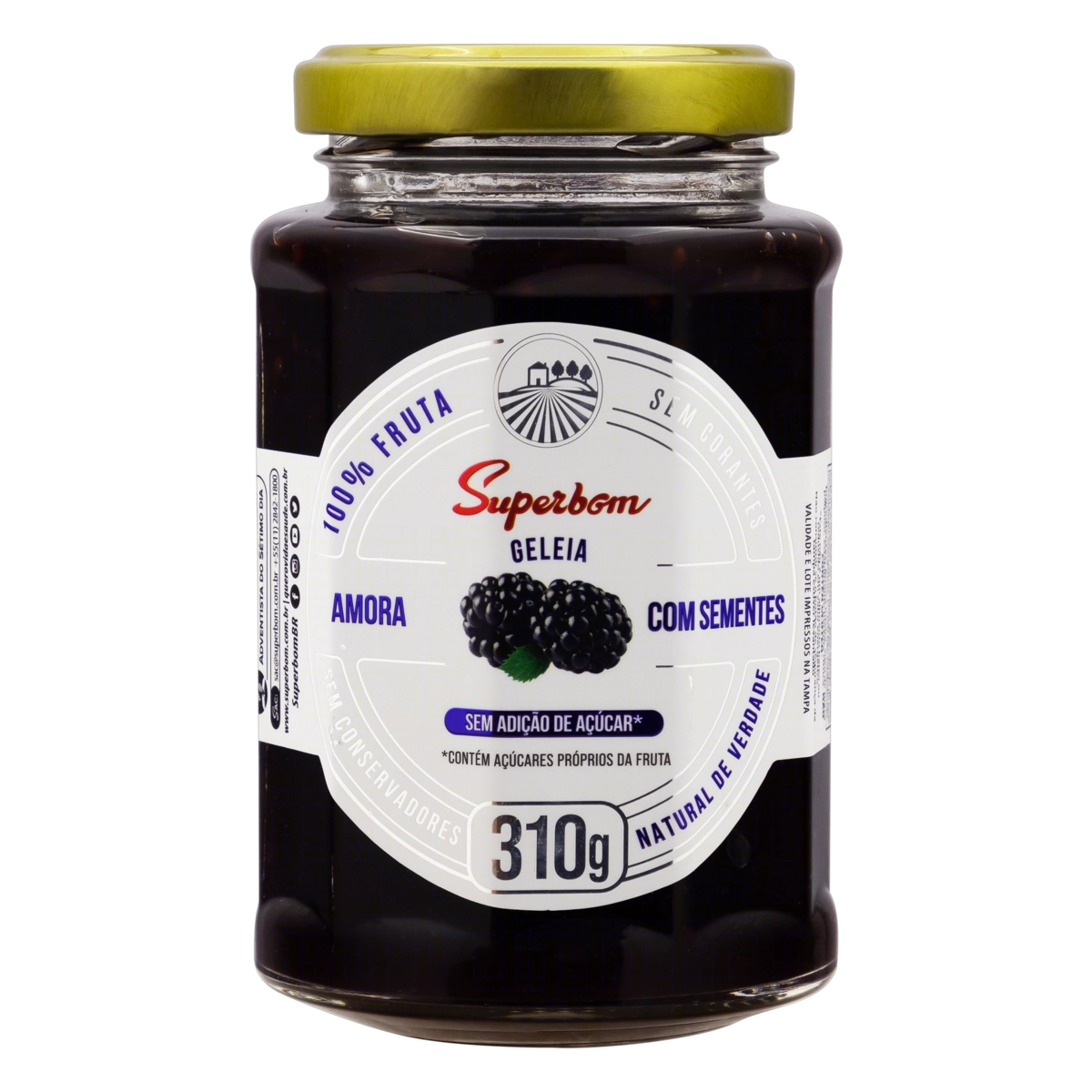 Geleia 100 Fruta Amora Com Sementes Superbom Vidro 310g