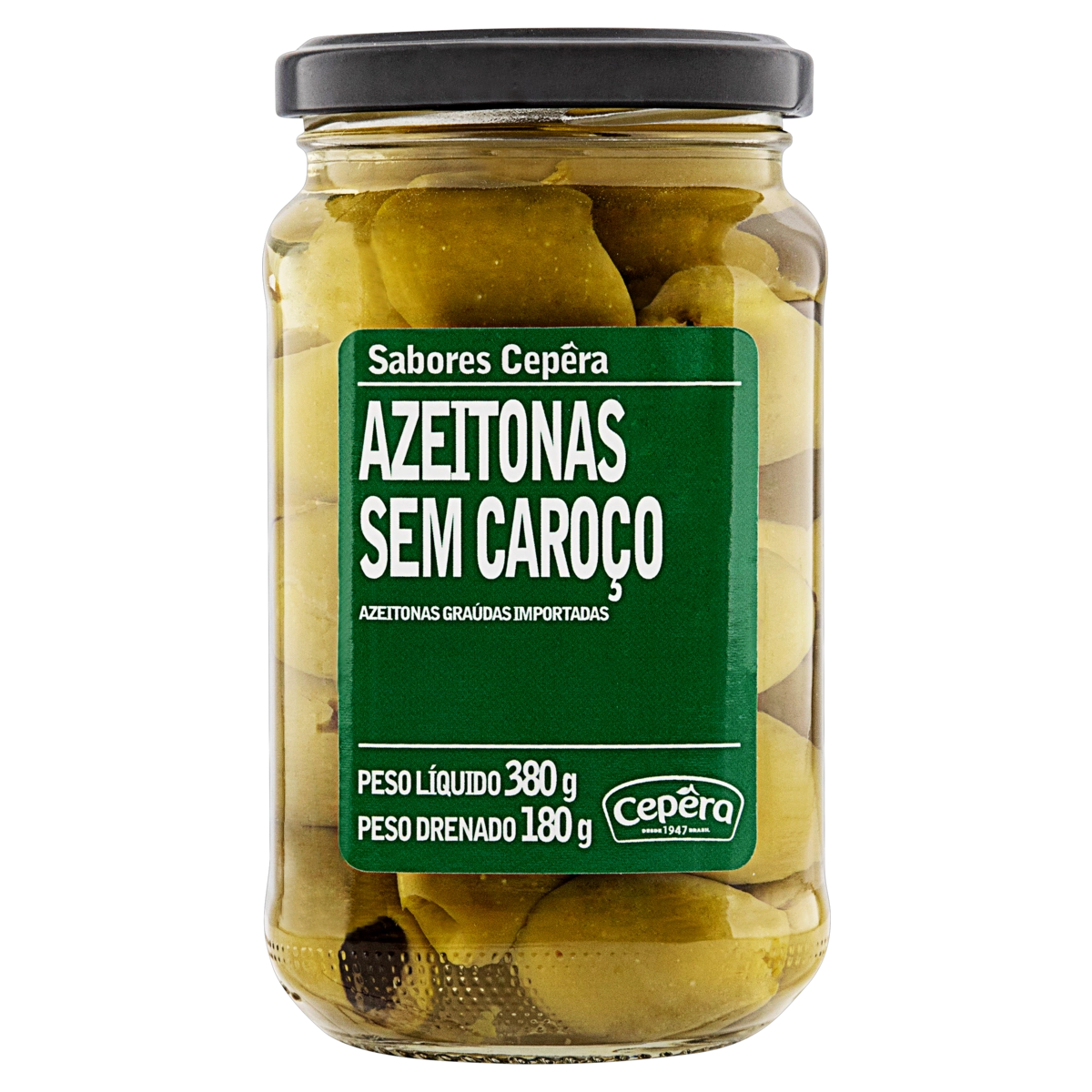 Azeitona Verde Em Conserva Graúda Sem Caroço Sabores Cepêra Vidro 180g