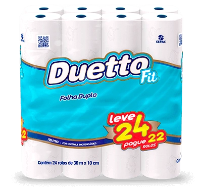 Papel Higiênico Folha Dupla Neutro Duetto Fit 30m Pacote Leve 24 Pague 22 Unidades