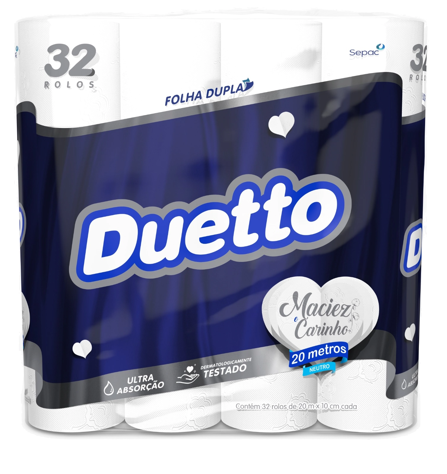 Papel Higiênico Folha Dupla Neutro Duetto 20m Pacote 32 Unidades