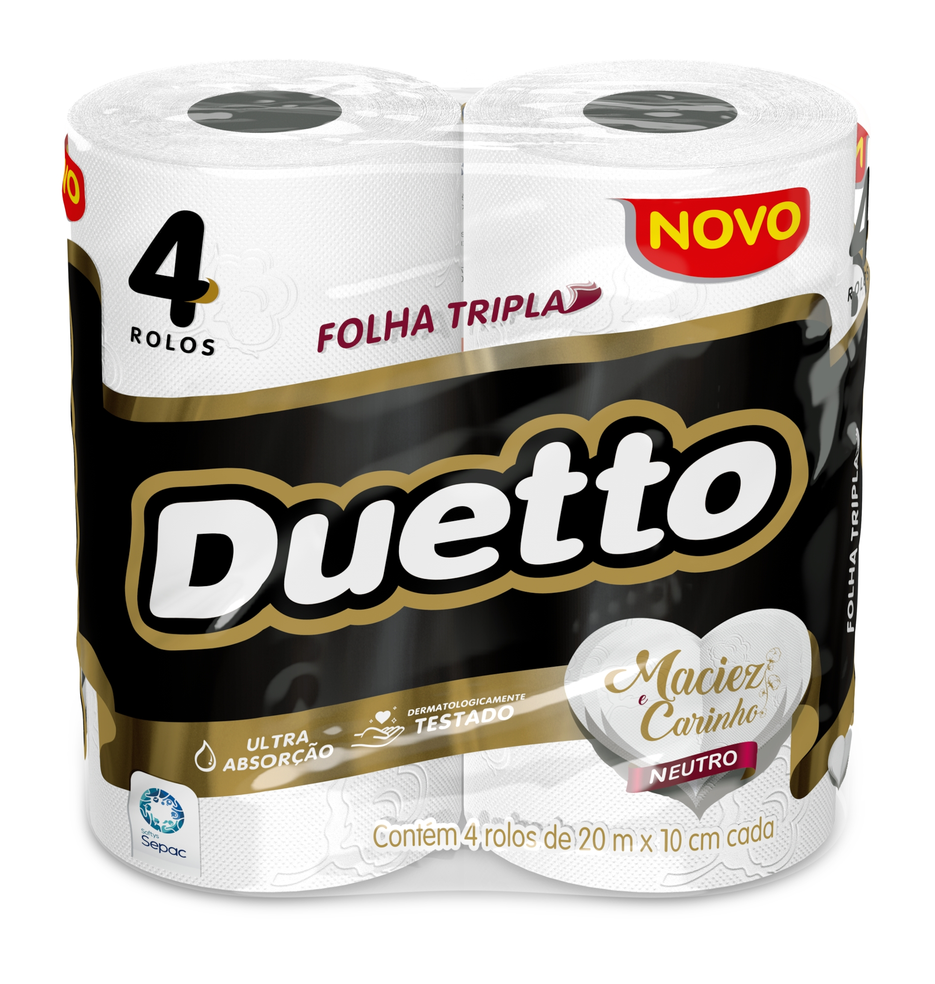 Papel Higiênico Folha Tripla Neutro Duetto 20m Pacote 4 Unidades