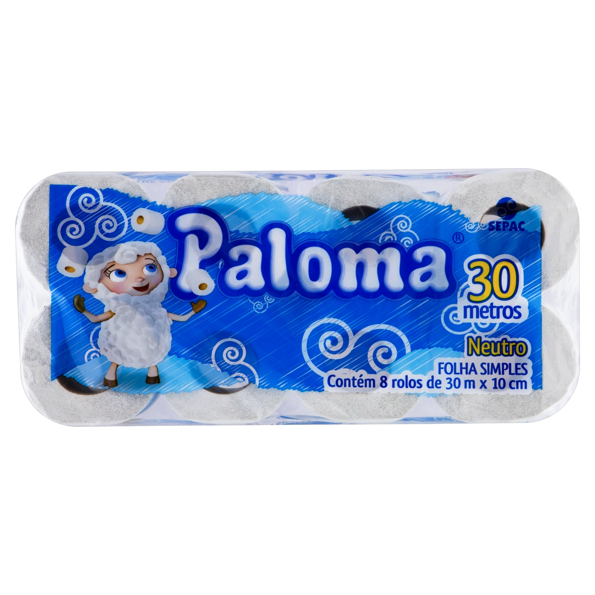Papel Higiênico Folha Simples Neutro Paloma 30m Pacote 8 Unidades
