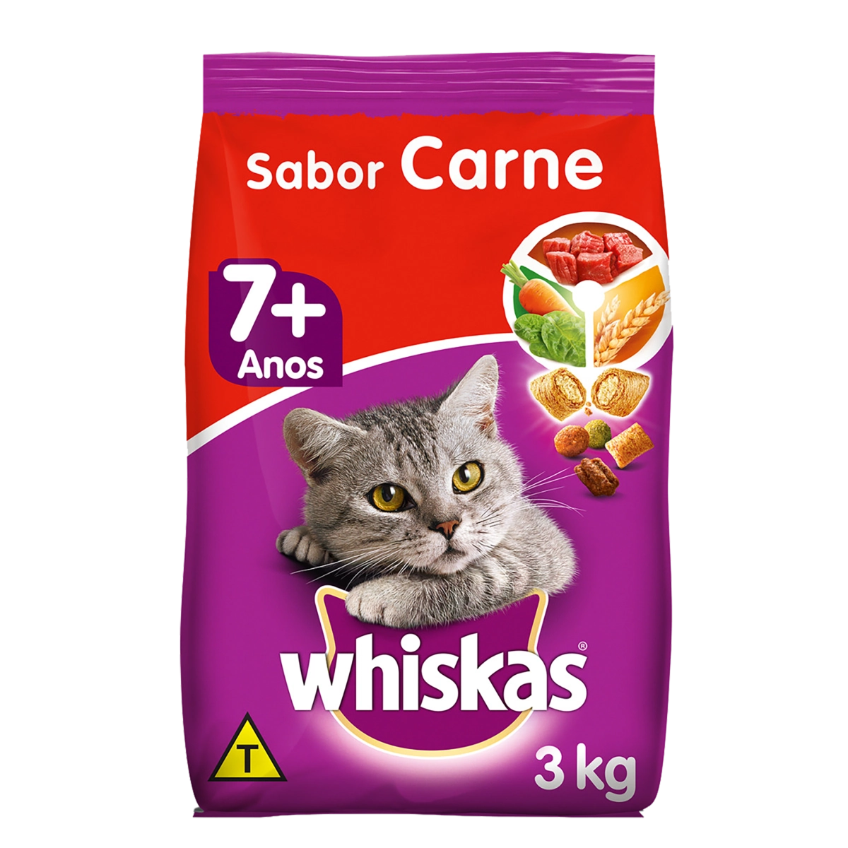 Alimento Para Gatos Adultos 7 Carne Whiskas Pacote 3kg