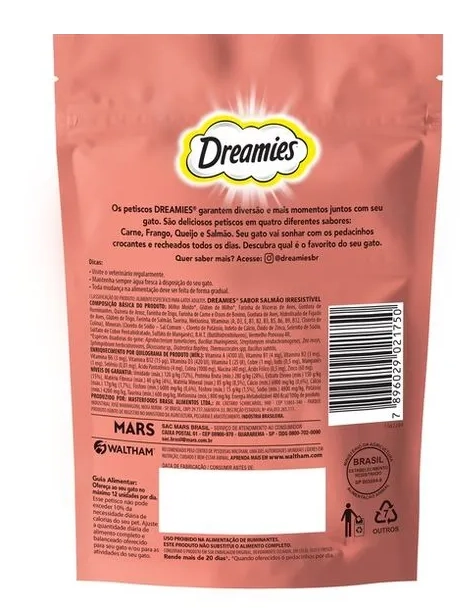Petisco Para Gatos Salmão Dreamies Pouch 80g