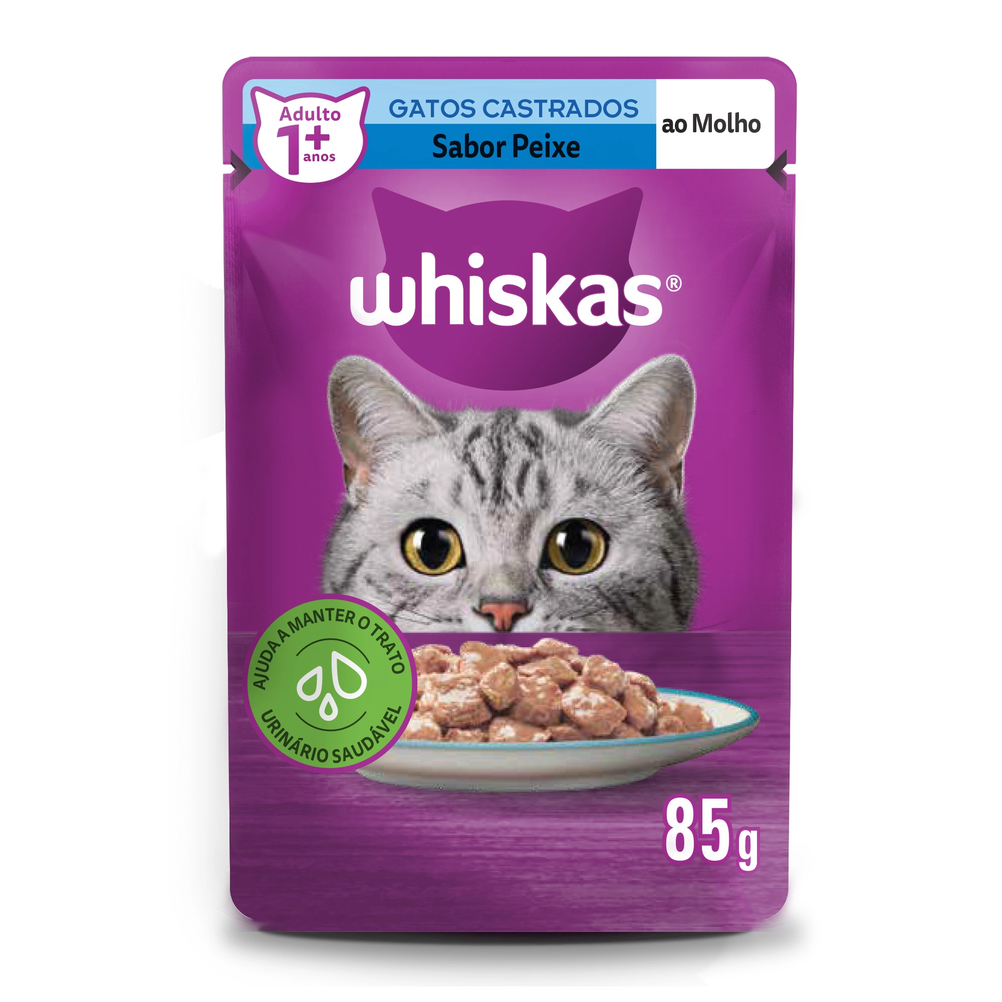 Alimento Para Gatos Castrados Adultos 1 Peixe Ao Molho Whiskas Sachê 85g