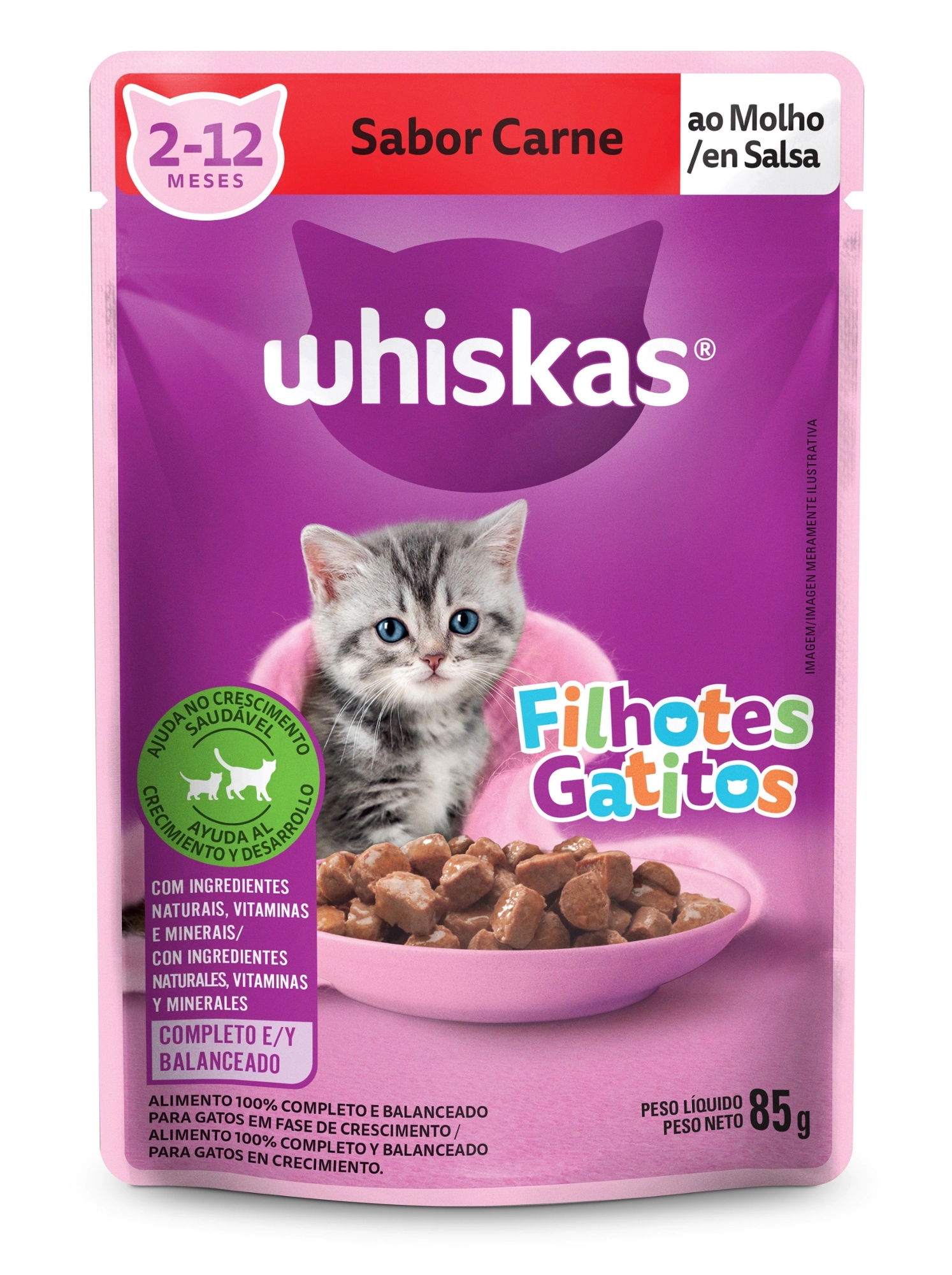 Alimento Para Gatos Filhotes Carne Ao Molho Whiskas Crescimento Saudável Sachê 85g