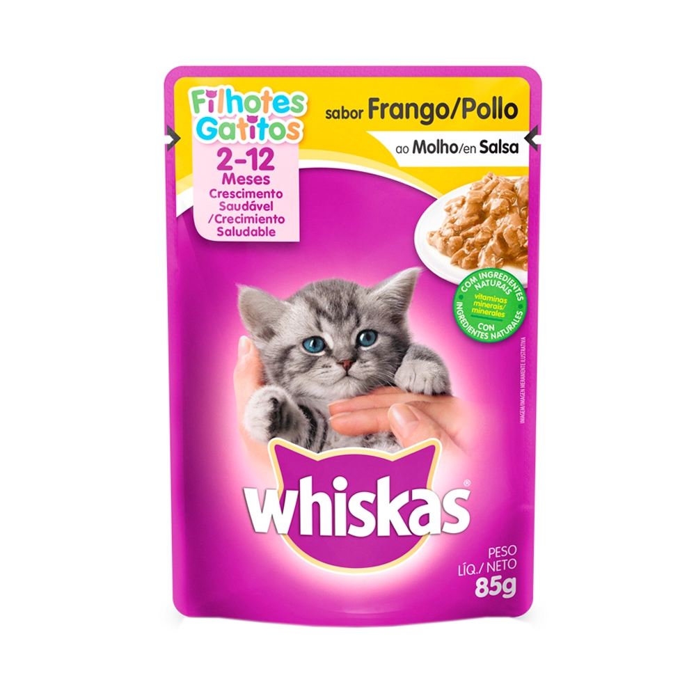 Alimento Para Gatos Filhotes Frango Ao Molho Whiskas Crescimento Saudável Sachê 85g