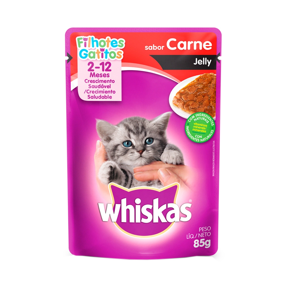 Alimento Para Gatos Jelly Filhotes 2 A 12 Meses Carne Whiskas Sachê 85g