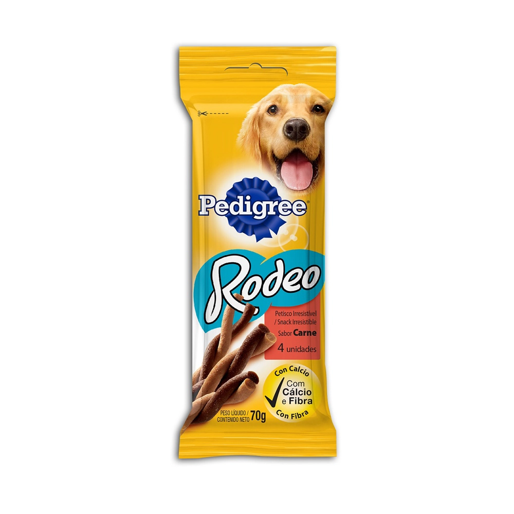 Petisco Para Cães Adultos Carne Pedigree Rodeo Pacote 70g 4 Unidades