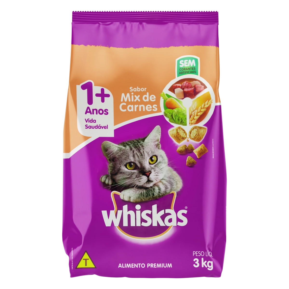 Alimento Para Gatos Adultos 1 Mix De Carnes Whiskas Pacote 3kg