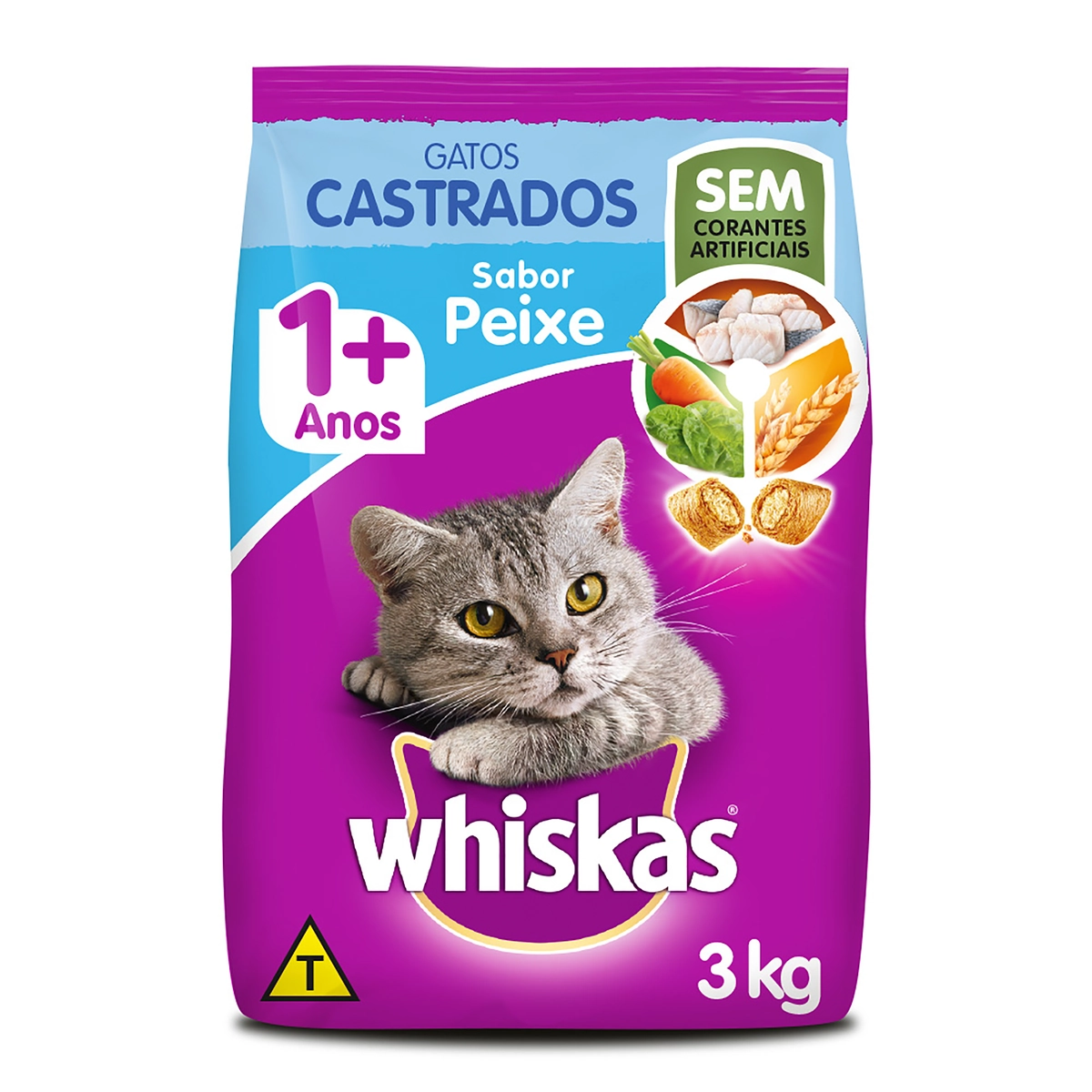 Alimento Para Gatos Castrados Adultos 1 Peixe Whiskas Pacote 3kg