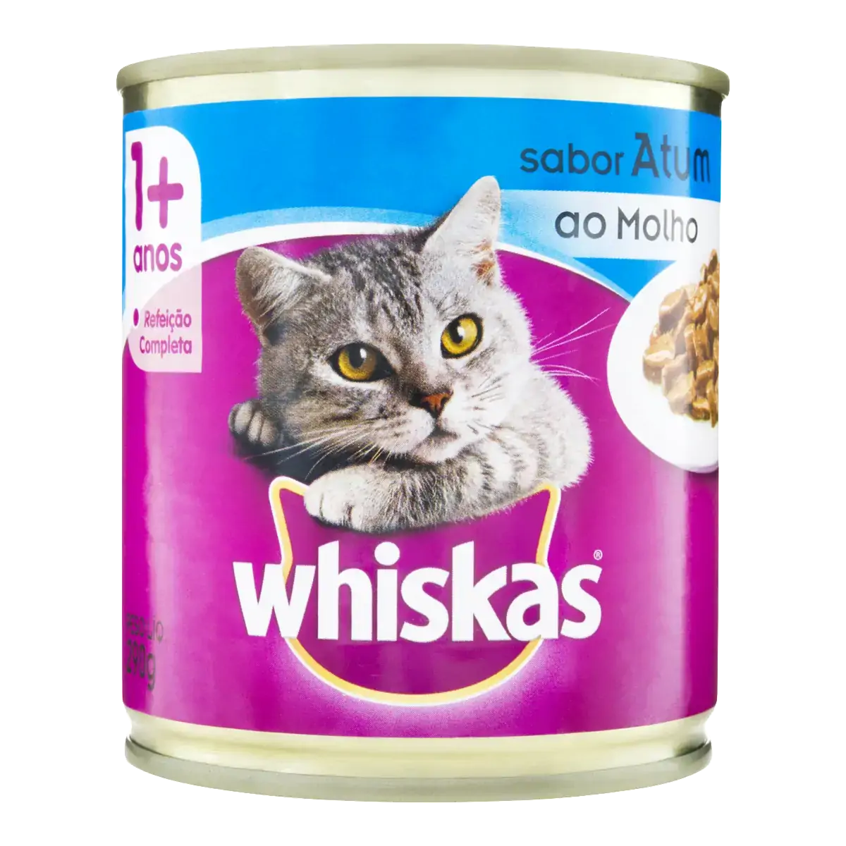 Alimento Para Gatos Adultos 1 Atum Ao Molho Whiskas Lata 290g