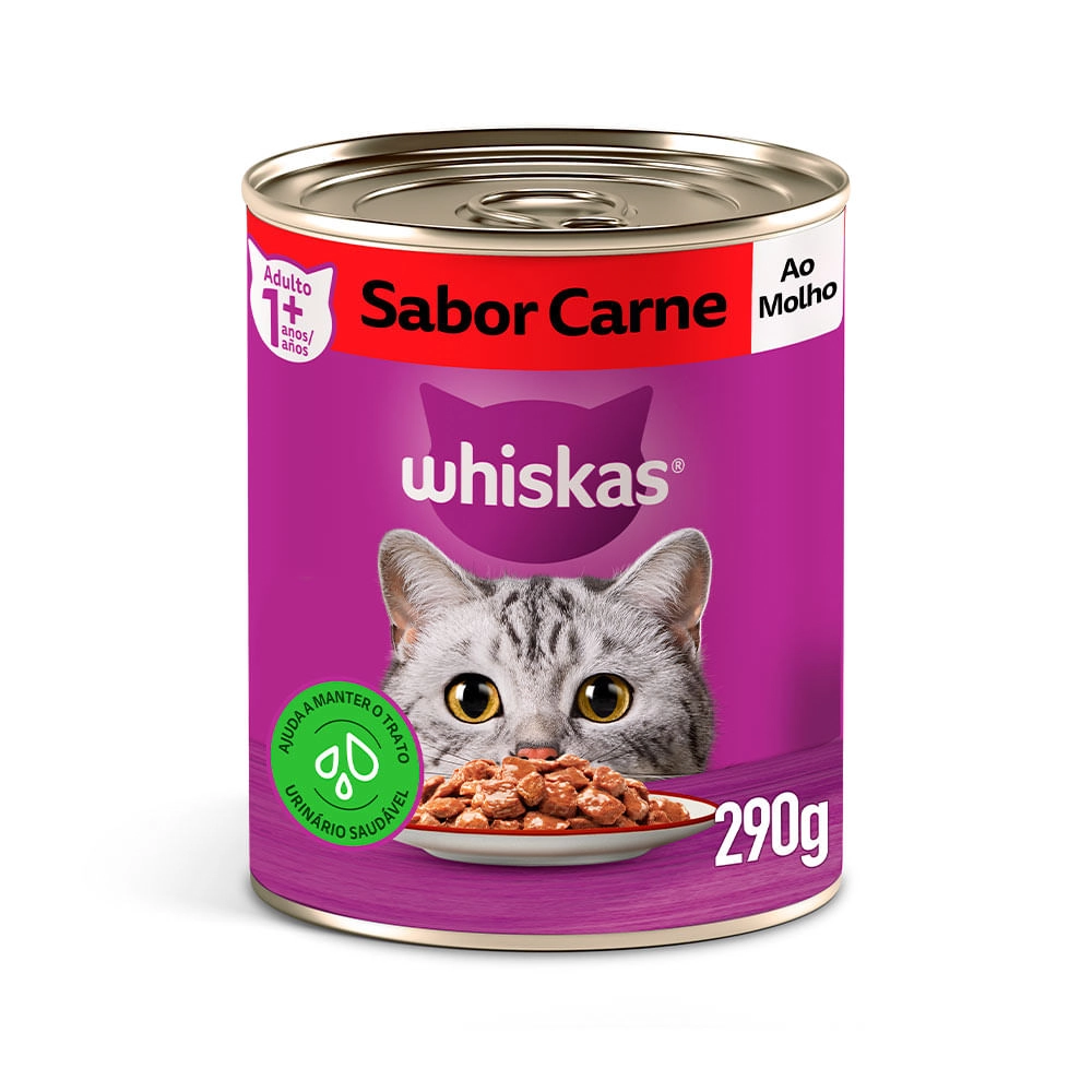 Alimento Para Gatos Adultos 1 Carne Ao Molho Whiskas Lata 290g