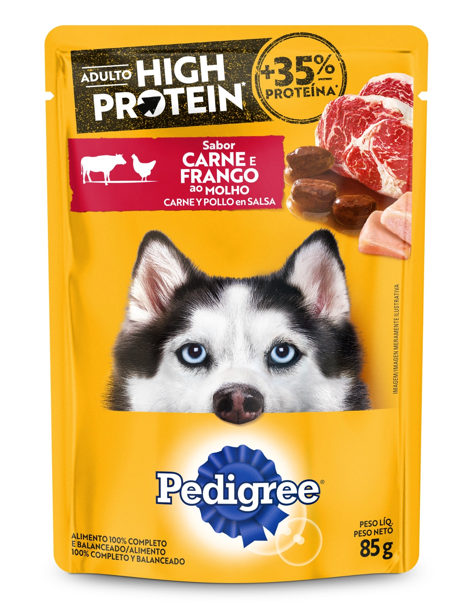 Alimento Para Cães Adultos Carne E Frango Ao Molho Pedigree High Protein Sachê 85g