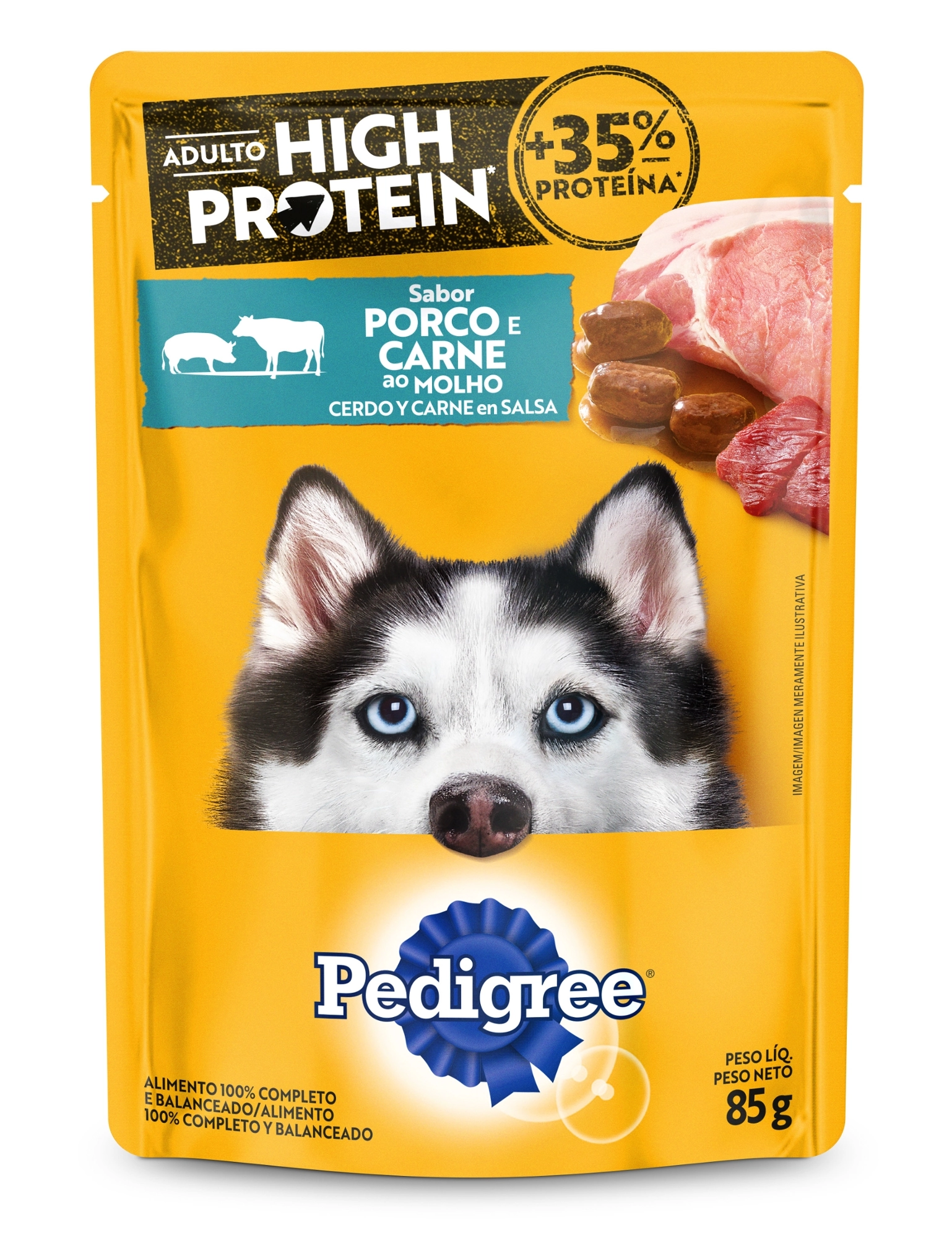 Alimento Para Cães Adultos Porco E Carne Ao Molho Pedigree High Protein Sachê 85g