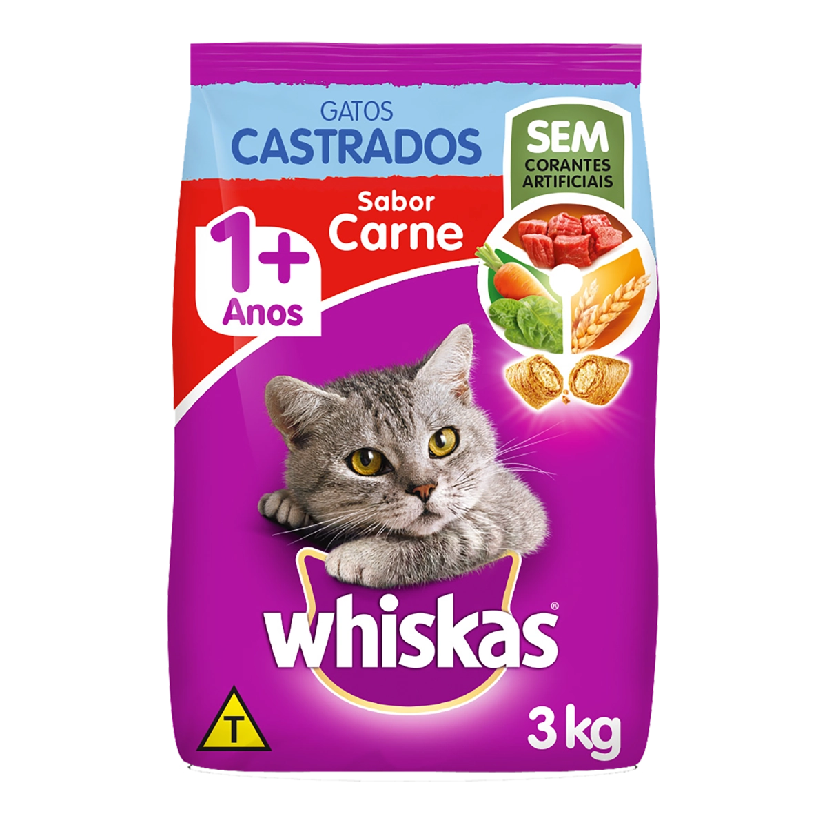Alimento Para Gatos Castrados Adultos 1 Carne Whiskas Pacote 3kg
