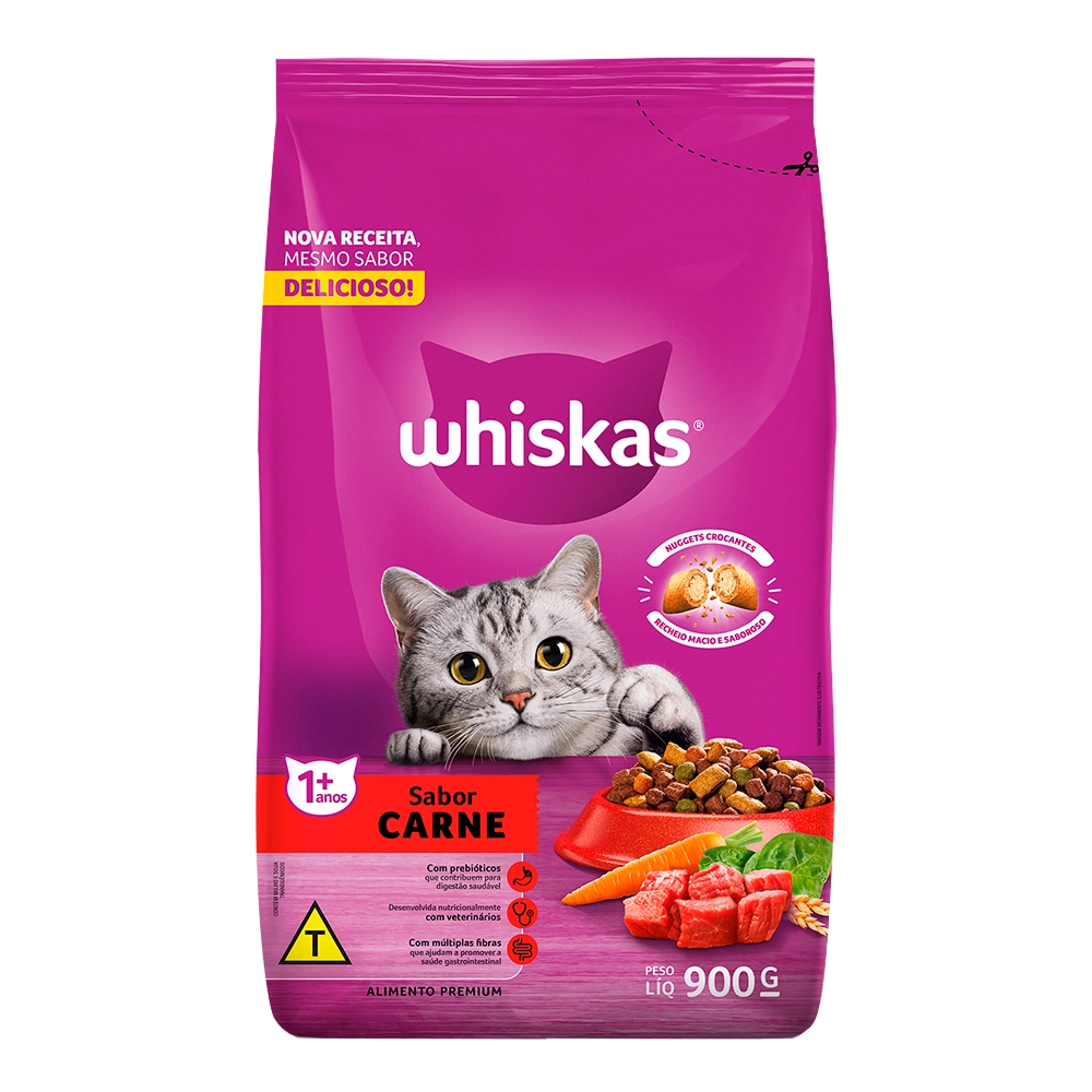 Alimento Para Gatos Adultos 1 Carne Whiskas Pacote 900g