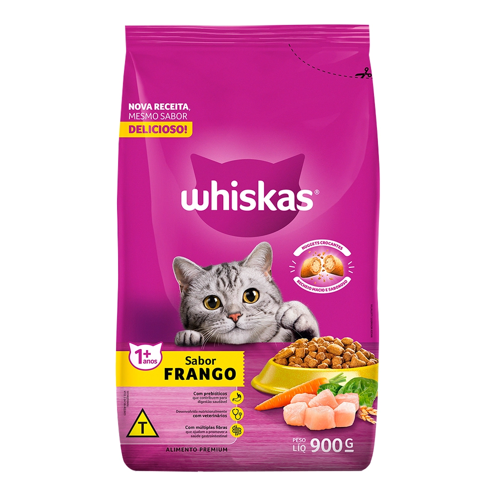 Alimento Para Gatos Adultos 1 Frango Whiskas Pacote 900g