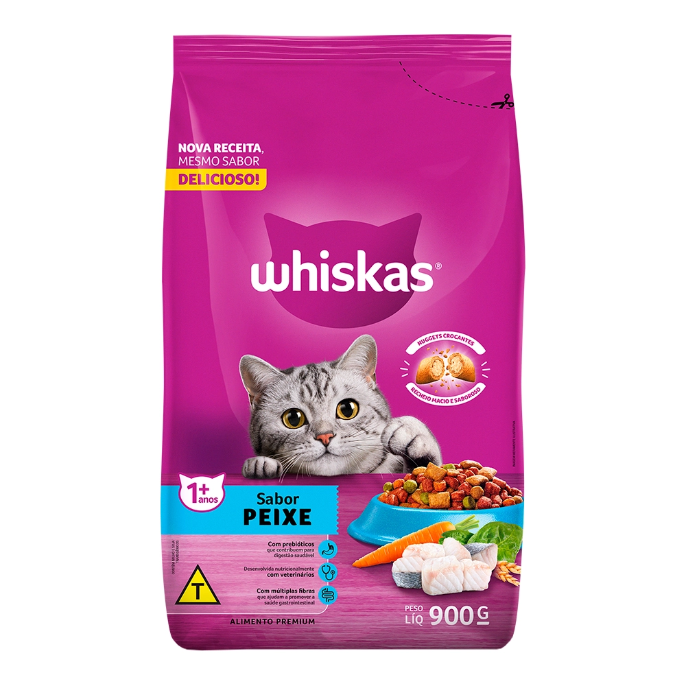 Alimento Para Gatos Adultos 1 Peixe Whiskas Pacote 900g
