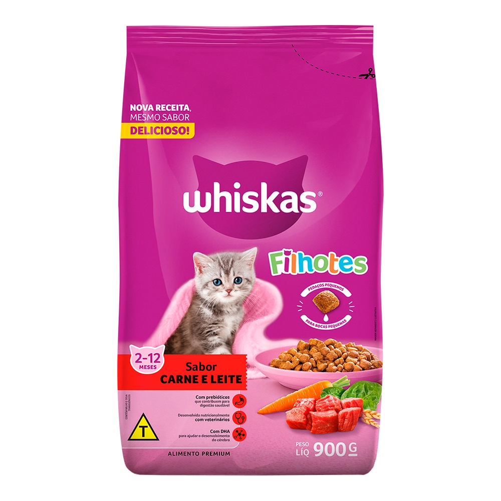 Alimento Para Gatos Filhotes 2 A 12 Meses Carne E Leite Whiskas Pacote 900g